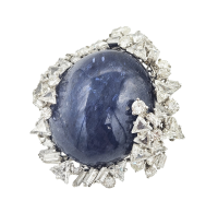 Platinum Cabochon Sapphire & Diamond Ring